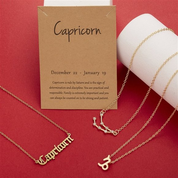 Capricorn Astrology Horoscope Sun Sign 3 PC Gold Dipped Chain Necklace NEW - Picture 2 of 4